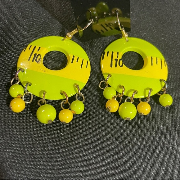 Green and Yellow Dangle Earrings - Picture 3 of 4